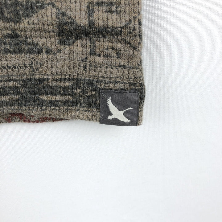 Eddie Bauer All-over Native Pattern Thermal Long-Sleeve T-Shirt (Waffle Knit) - Men's Size L (approx.) cotton Khaki type Vintage Second Hand