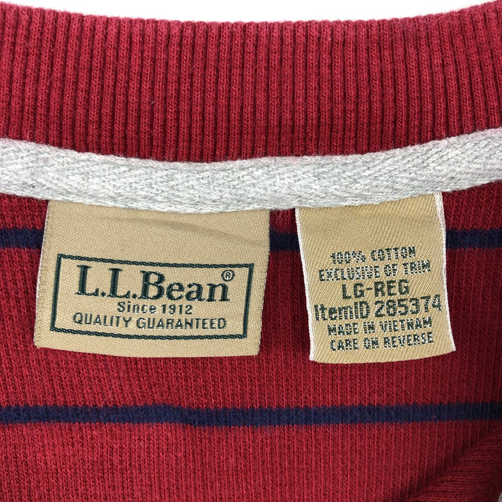 LLBean Border Pattern Herringbone Thermal Long-Sleeve T-Shirt (Waffle) - Men's Size L (approx.) cotton red type Vintage Second Hand