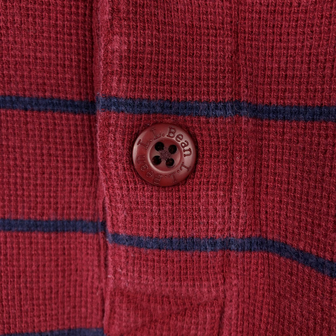 LLBean Border Pattern Herringbone Thermal Long-Sleeve T-Shirt (Waffle) - Men's Size L (approx.) cotton red type Vintage Second Hand