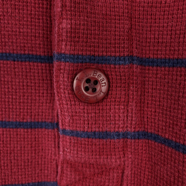 LLBean Border Pattern Herringbone Thermal Long-Sleeve T-Shirt (Waffle) - Men's Size L (approx.) cotton red type Vintage Second Hand