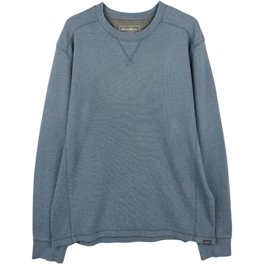 Eddie Bauer Thermal Long-Sleeve T-Shirt, Honeycomb Pattern, Men's Size L (approx.) cotton Blue type light blue Vintage Second Hand