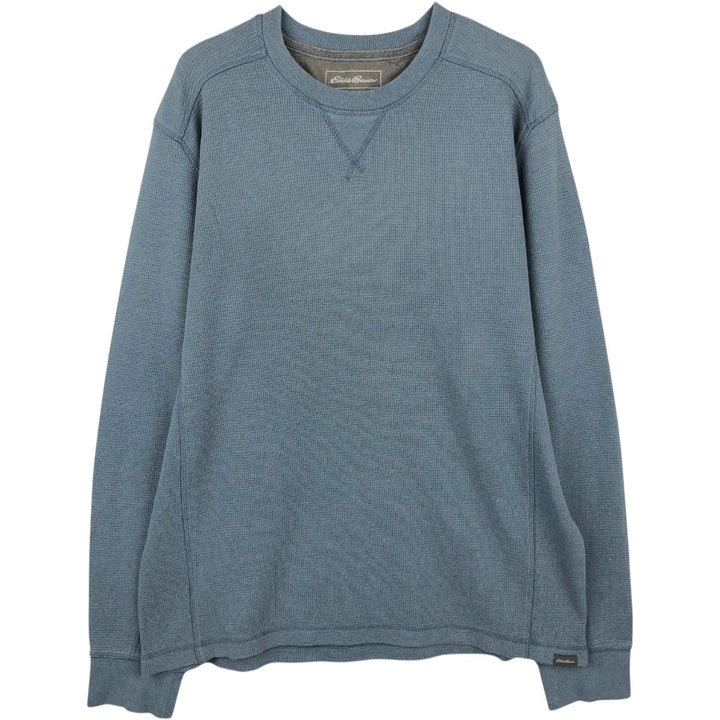 Eddie Bauer Thermal Long-Sleeve T-Shirt, Honeycomb Pattern, Men's Size L (approx.) cotton Blue type light blue Vintage Second Hand