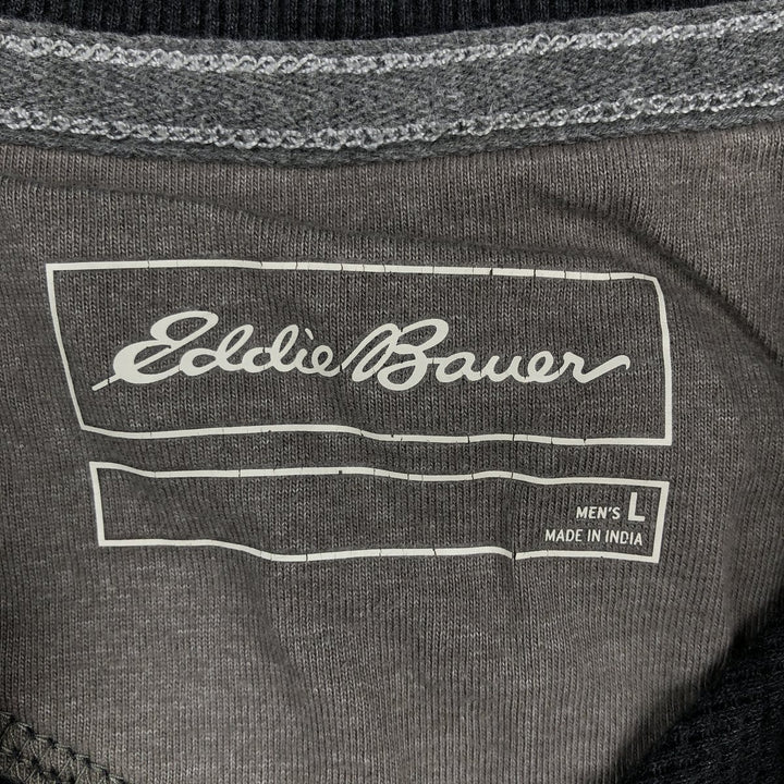 Eddie Bauer Men's Thermal Long Sleeve T-Shirt, Waffle Henley, Size L cotton Charcoal Vintage Second Hand