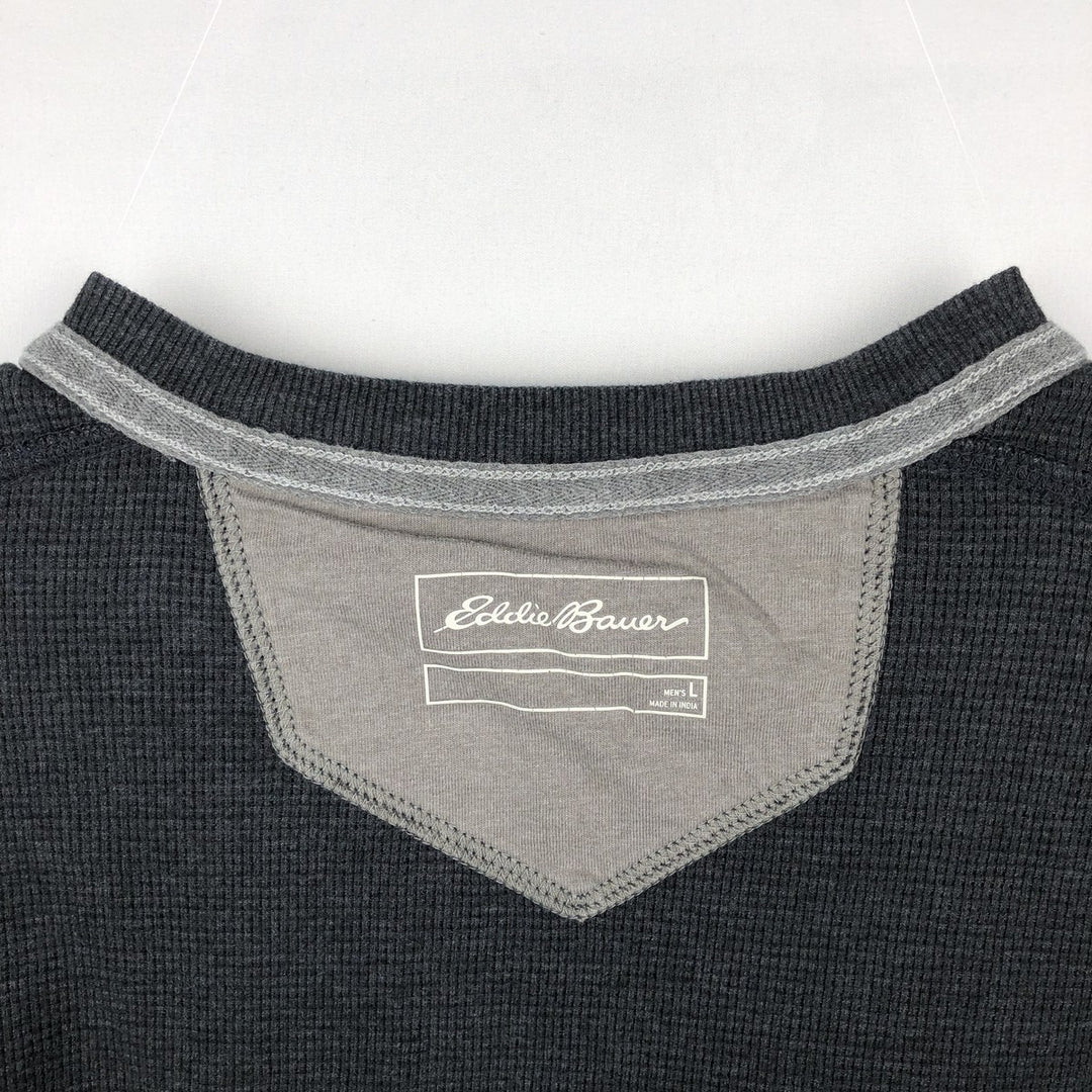 Eddie Bauer Men's Thermal Long Sleeve T-Shirt, Waffle Henley, Size L cotton Charcoal Vintage Second Hand