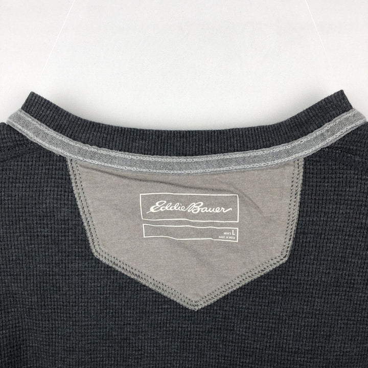 Eddie Bauer Men's Thermal Long Sleeve T-Shirt, Waffle Henley, Size L cotton Charcoal Vintage Second Hand