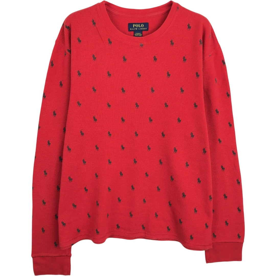 Ralph Lauren POLO RALPH LAUREN SLEEPWEAR all-over print thermal long-sleeve T-shirt, men's size L (approx.) cotton red type Vintage Second Hand