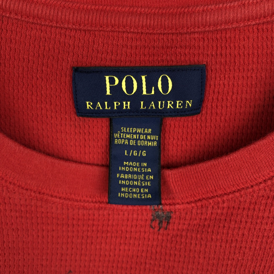 Ralph Lauren POLO RALPH LAUREN SLEEPWEAR all-over print thermal long-sleeve T-shirt, men's size L (approx.) cotton red type Vintage Second Hand