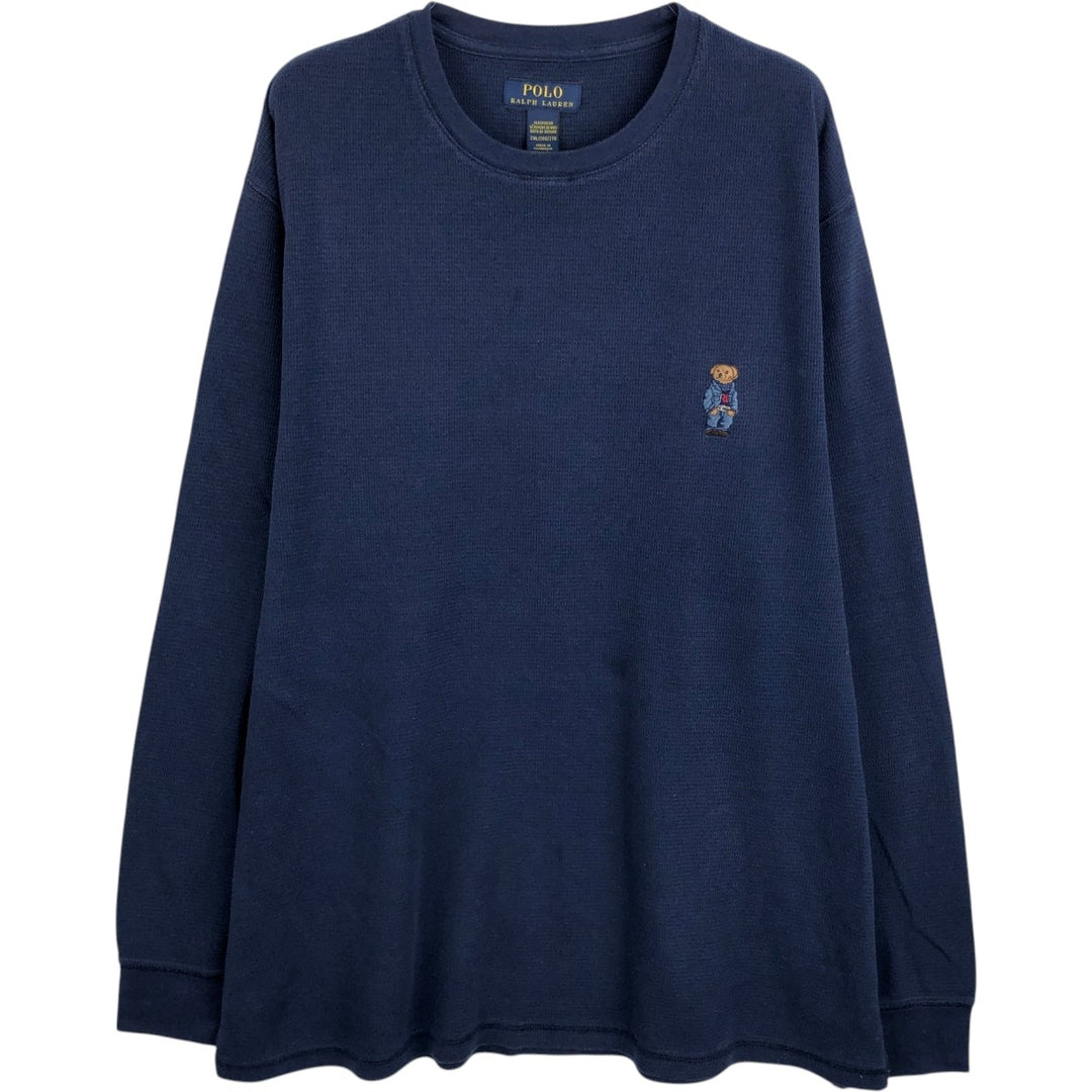 Ralph Lauren POLO RALPH LAUREN SLEEPWEAR Polo Bear Thermal Long-Sleeve T-Shirt Honeycomb Men's XXL equivalent cotton navy blue type Vintage Second Hand