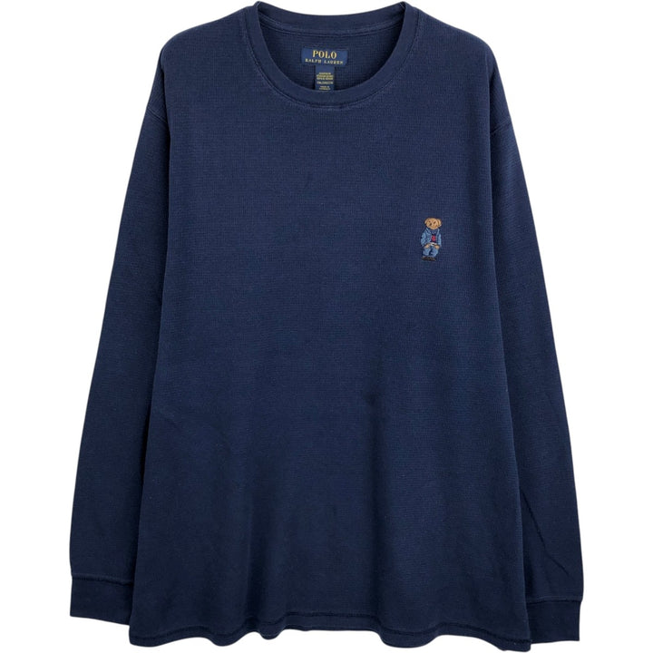 Ralph Lauren POLO RALPH LAUREN SLEEPWEAR Polo Bear Thermal Long-Sleeve T-Shirt Honeycomb Men's XXL equivalent cotton navy blue type Vintage Second Hand