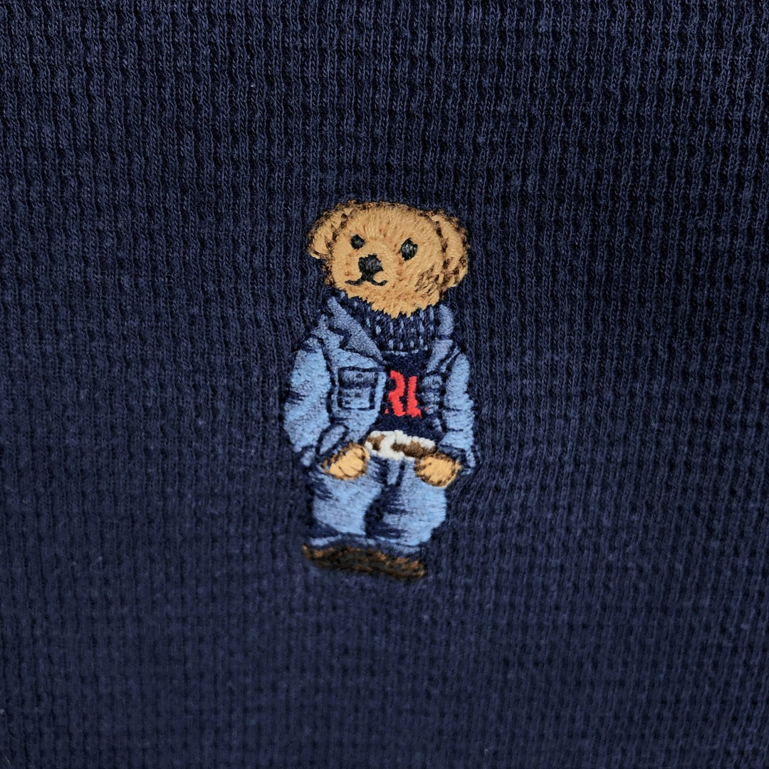 Ralph Lauren POLO RALPH LAUREN SLEEPWEAR Polo Bear Thermal Long-Sleeve T-Shirt Honeycomb Men's XXL equivalent cotton navy blue type Vintage Second Hand