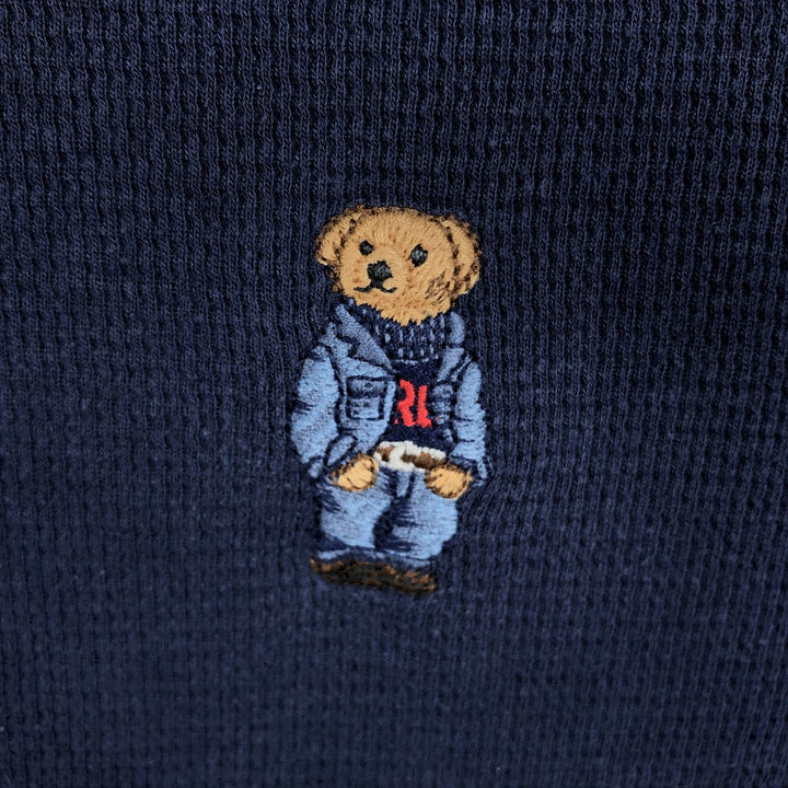 Ralph Lauren POLO RALPH LAUREN SLEEPWEAR Polo Bear Thermal Long-Sleeve T-Shirt Honeycomb Men's XXL equivalent cotton navy blue type Vintage Second Hand