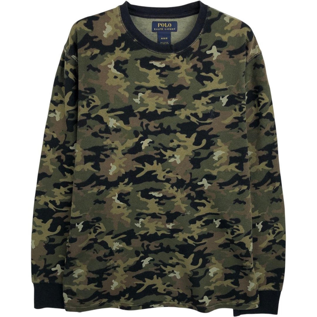 Ralph Lauren POLO RALPH LAUREN Camouflage Pattern Woodland Camo Thermal Long-Sleeve T-Shirt, Men's Size M (approx.) cotton Khaki type Vintage Second Hand
