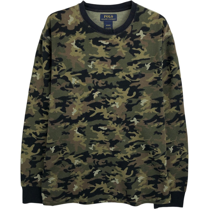 Ralph Lauren POLO RALPH LAUREN Camouflage Pattern Woodland Camo Thermal Long-Sleeve T-Shirt, Men's Size M (approx.) cotton Khaki type Vintage Second Hand
