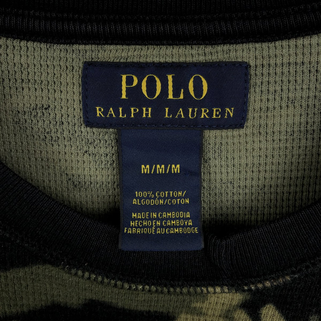 Ralph Lauren POLO RALPH LAUREN Camouflage Pattern Woodland Camo Thermal Long-Sleeve T-Shirt, Men's Size M (approx.) cotton Khaki type Vintage Second Hand