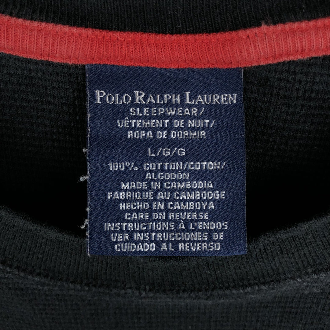 Ralph Lauren POLO RALPH LAUREN SLEEPWEAR Thermal Long T-shirt Waffle Men's L size cotton black type Vintage Second Hand