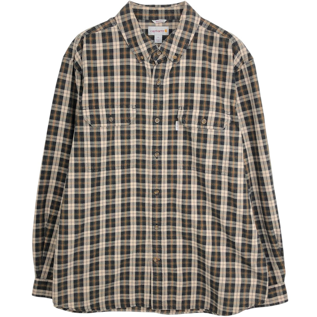 Carhartt Relaxed Fit Check Pattern Long Sleeve Button Down Work Shirt, Men's XL cotton black type Vintage Second Hand