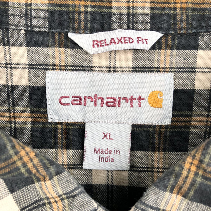 Carhartt Relaxed Fit Check Pattern Long Sleeve Button Down Work Shirt, Men's XL cotton black type Vintage Second Hand