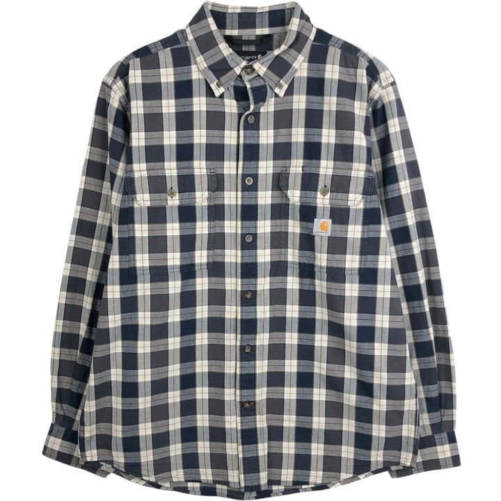 Carhartt Loose Fit Check Pattern Long Sleeve Button-Down Work Shirt, Men's Size M (approx.) cotton navy blue type Vintage Second Hand