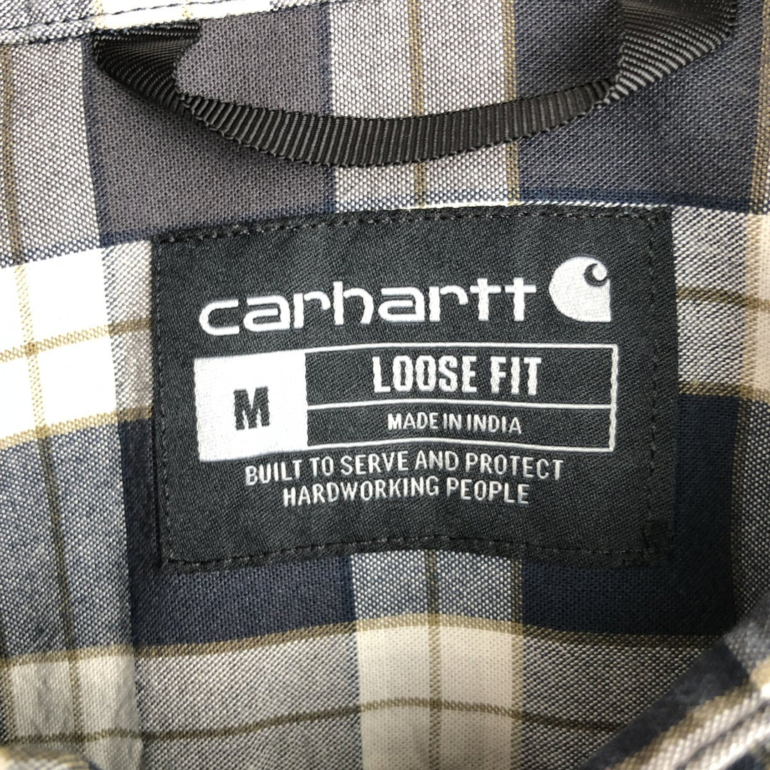 Carhartt Loose Fit Check Pattern Long Sleeve Button-Down Work Shirt, Men's Size M (approx.) cotton navy blue type Vintage Second Hand