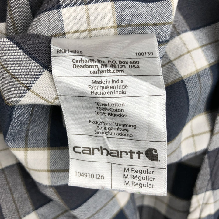 Carhartt Loose Fit Check Pattern Long Sleeve Button-Down Work Shirt, Men's Size M (approx.) cotton navy blue type Vintage Second Hand