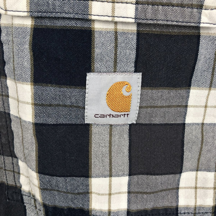 Carhartt Loose Fit Check Pattern Long Sleeve Button-Down Work Shirt, Men's Size M (approx.) cotton navy blue type Vintage Second Hand