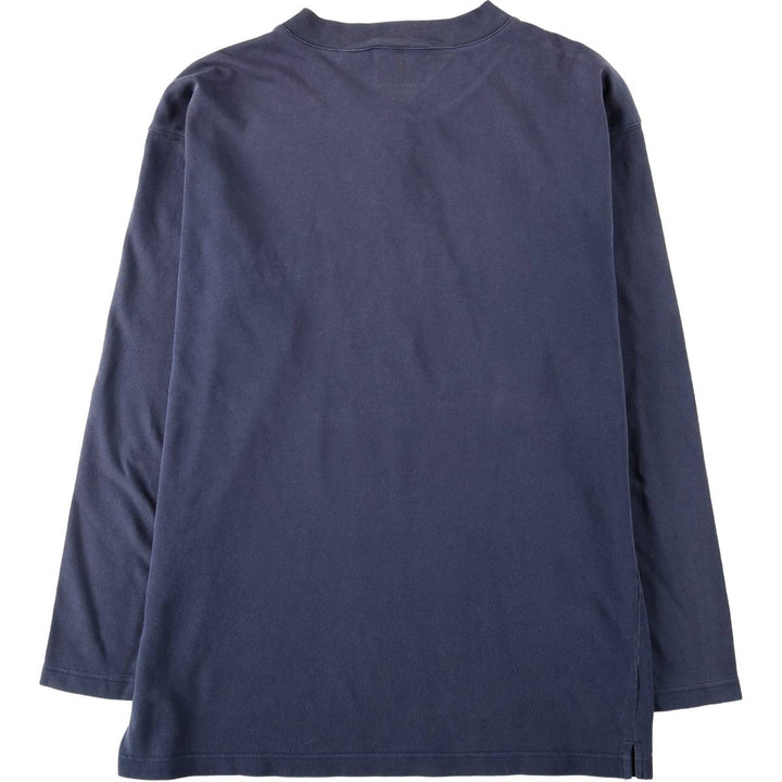 Harley-Davidson Motorcycle Henley Neck Long T-Shirt, Men's Size L cotton navy blue type Vintage Second Hand