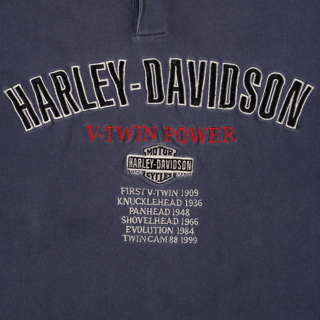Harley-Davidson Motorcycle Henley Neck Long T-Shirt, Men's Size L cotton navy blue type Vintage Second Hand