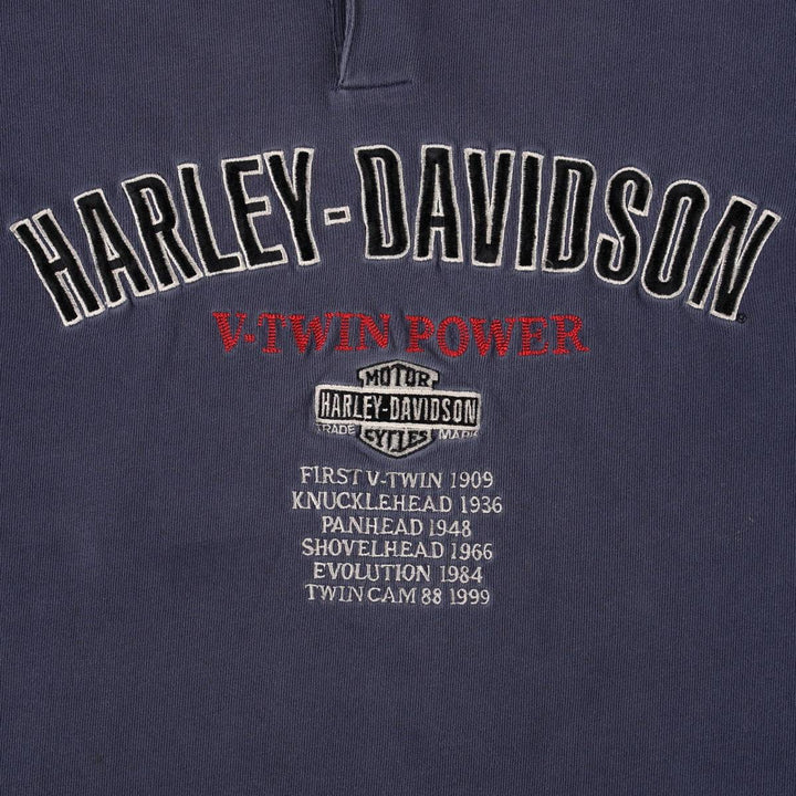 Harley-Davidson Motorcycle Henley Neck Long T-Shirt, Men's Size L cotton navy blue type Vintage Second Hand