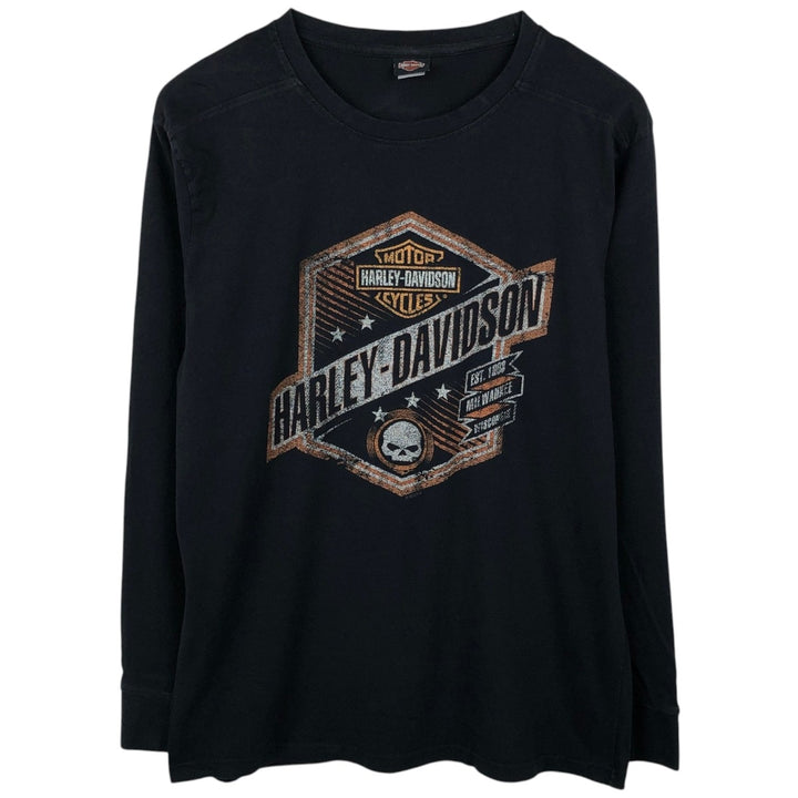 Harley-Davidson Eagle Pattern Motorcycle Long-Sleeve T-Shirt (Men's Size L) cotton black type Vintage Second Hand