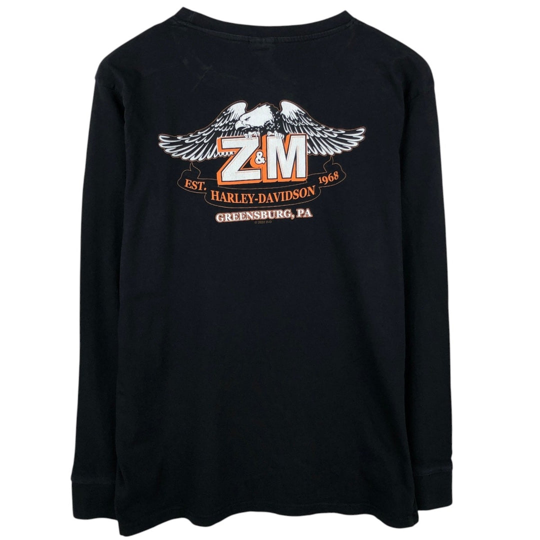 Harley-Davidson Eagle Pattern Motorcycle Long-Sleeve T-Shirt (Men's Size L) cotton black type Vintage Second Hand