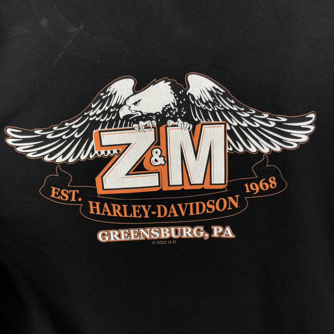 Harley-Davidson Eagle Pattern Motorcycle Long-Sleeve T-Shirt (Men's Size L) cotton black type Vintage Second Hand