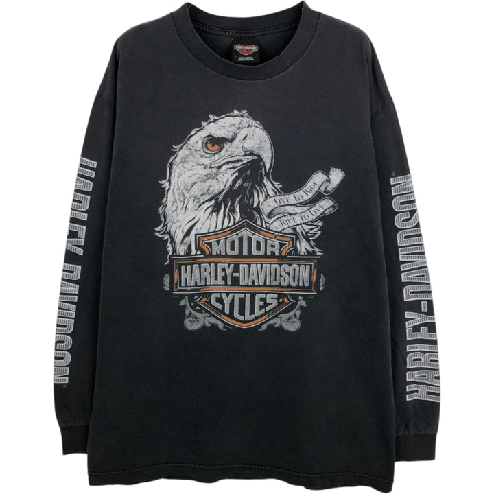 Harley-Davidson Eagle Pattern Long T-shirt, Men's L size cotton black type Vintage Second Hand