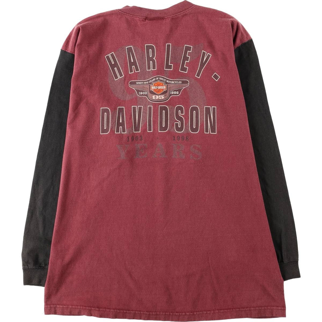 Harley-Davidson Motorcycle Henley Neck Long-Sleeve T-Shirt, Made in USA, Men's Size XL (approx.) cotton Red type red-purple Vintage Second Hand