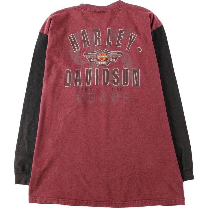 Harley-Davidson Motorcycle Henley Neck Long-Sleeve T-Shirt, Made in USA, Men's Size XL (approx.) cotton Red type red-purple Vintage Second Hand