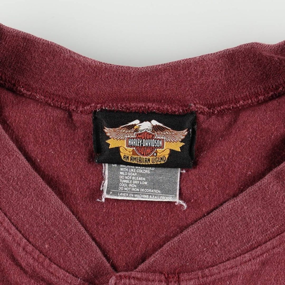 Harley-Davidson Motorcycle Henley Neck Long-Sleeve T-Shirt, Made in USA, Men's Size XL (approx.) cotton Red type red-purple Vintage Second Hand
