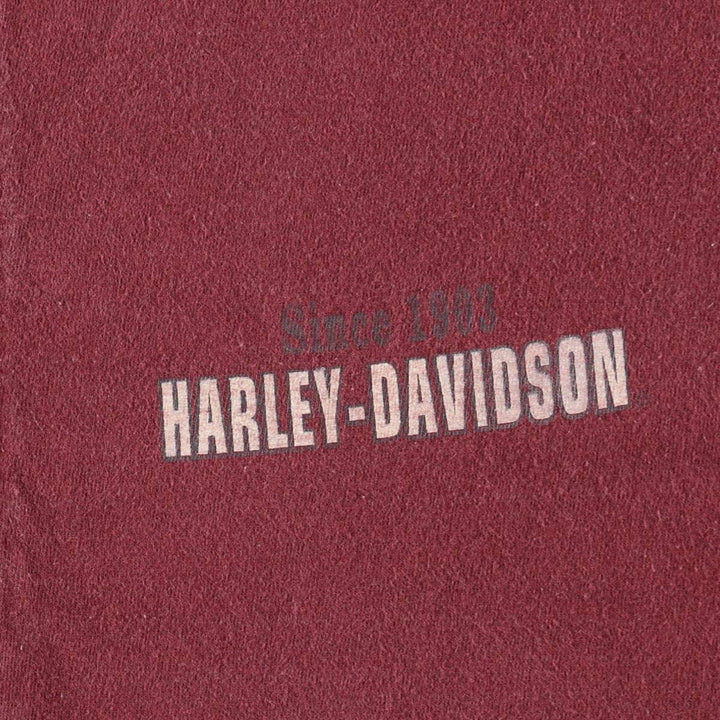 Harley-Davidson Motorcycle Henley Neck Long-Sleeve T-Shirt, Made in USA, Men's Size XL (approx.) cotton Red type red-purple Vintage Second Hand