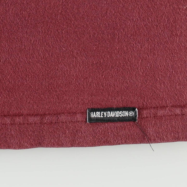 Harley-Davidson Motorcycle Henley Neck Long-Sleeve T-Shirt, Made in USA, Men's Size XL (approx.) cotton Red type red-purple Vintage Second Hand