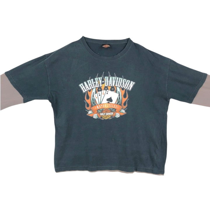 Harley-Davidson Motorcycle Fire Pattern Long Sleeve T-Shirt, Men's XL cotton black type Vintage Second Hand