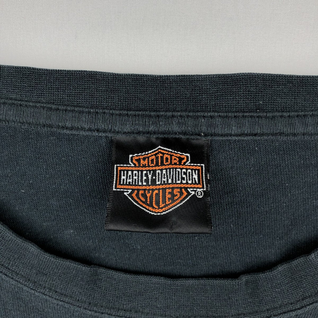 Harley-Davidson Motorcycle Fire Pattern Long Sleeve T-Shirt, Men's XL cotton black type Vintage Second Hand