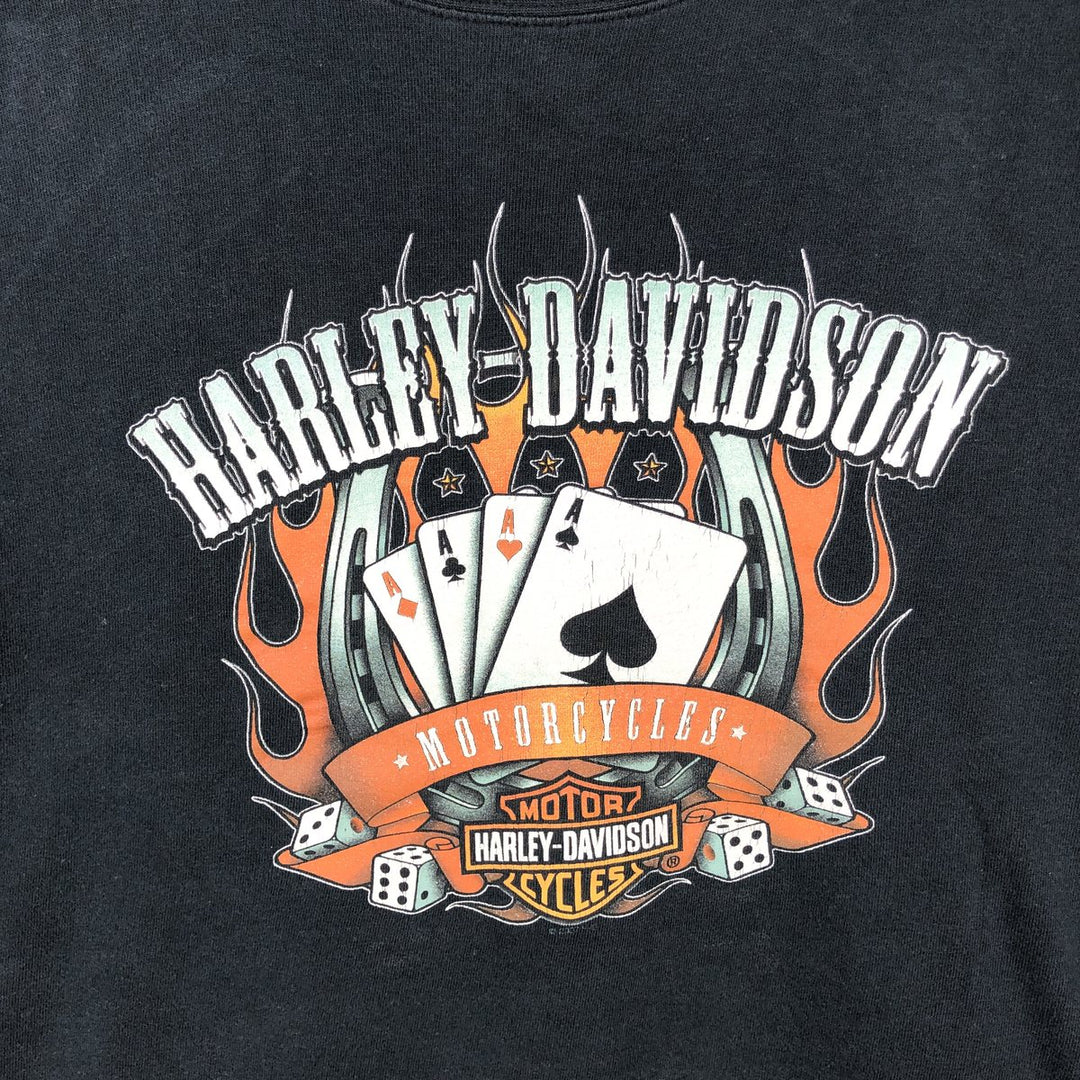 Harley-Davidson Motorcycle Fire Pattern Long Sleeve T-Shirt, Men's XL cotton black type Vintage Second Hand
