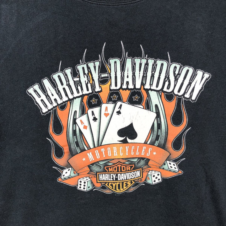 Harley-Davidson Motorcycle Fire Pattern Long Sleeve T-Shirt, Men's XL cotton black type Vintage Second Hand