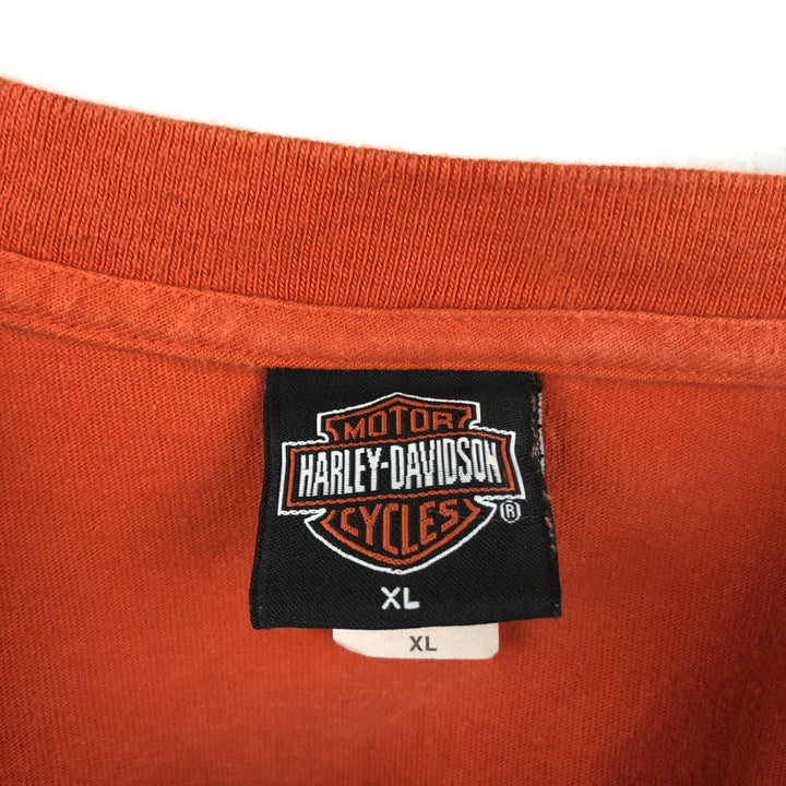 Harley-Davidson Eagle Pattern Motorcycle Long-Sleeve T-Shirt, Made in USA, Men's Size XL (approx.) cotton orange type Vintage Second Hand