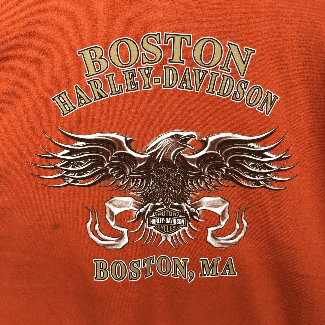 Harley-Davidson Eagle Pattern Motorcycle Long-Sleeve T-Shirt, Made in USA, Men's Size XL (approx.) cotton orange type Vintage Second Hand
