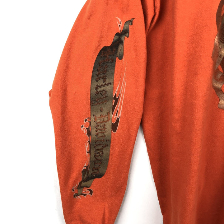 Harley-Davidson Eagle Pattern Motorcycle Long-Sleeve T-Shirt, Made in USA, Men's Size XL (approx.) cotton orange type Vintage Second Hand