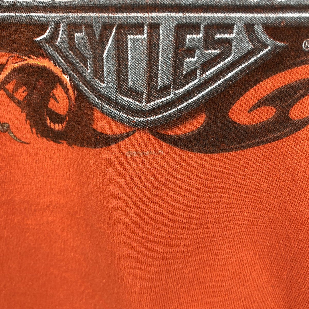 Harley-Davidson Eagle Pattern Motorcycle Long-Sleeve T-Shirt, Made in USA, Men's Size XL (approx.) cotton orange type Vintage Second Hand