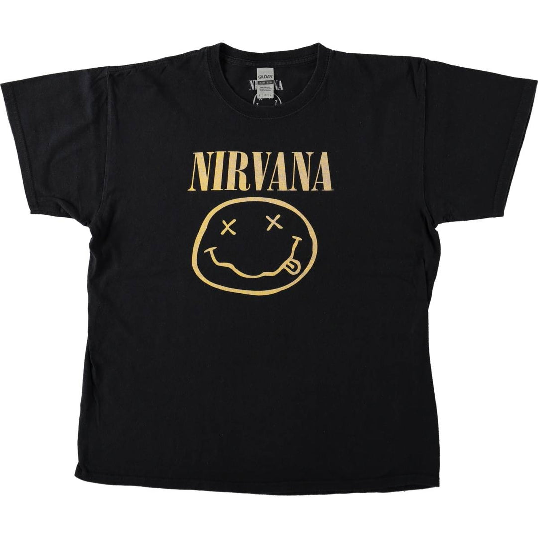 Gildan GILDAN NIRVANA Nirvana Band T-shirt Band T Men's L size cotton black type Vintage Second Hand