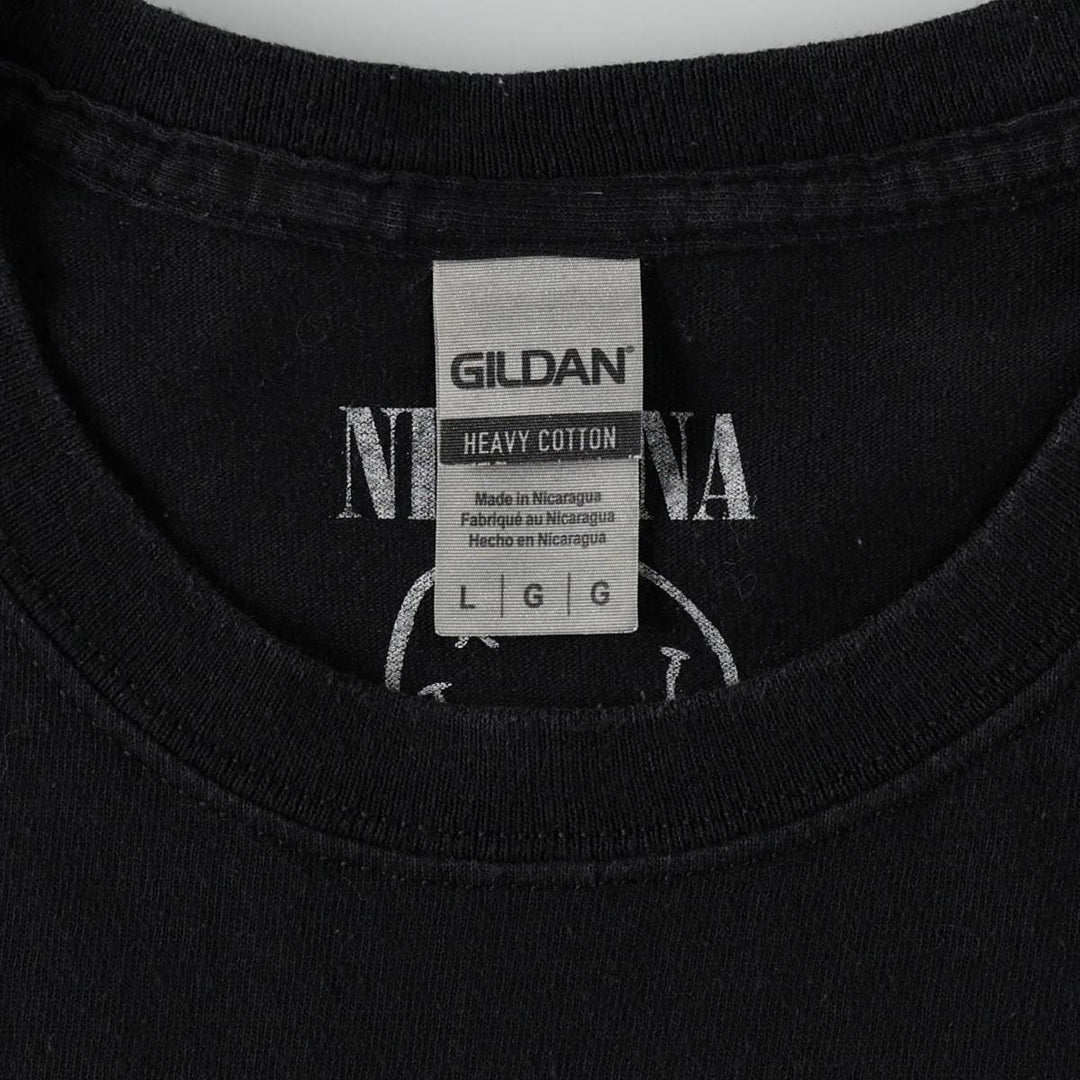 Gildan GILDAN NIRVANA Nirvana Band T-shirt Band T Men's L size cotton black type Vintage Second Hand