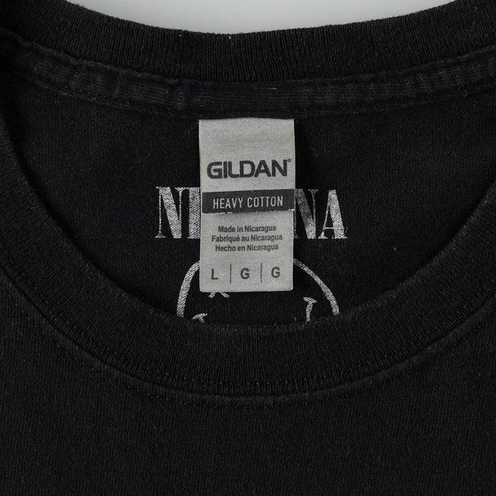 Gildan GILDAN NIRVANA Nirvana Band T-shirt Band T Men's L size cotton black type Vintage Second Hand