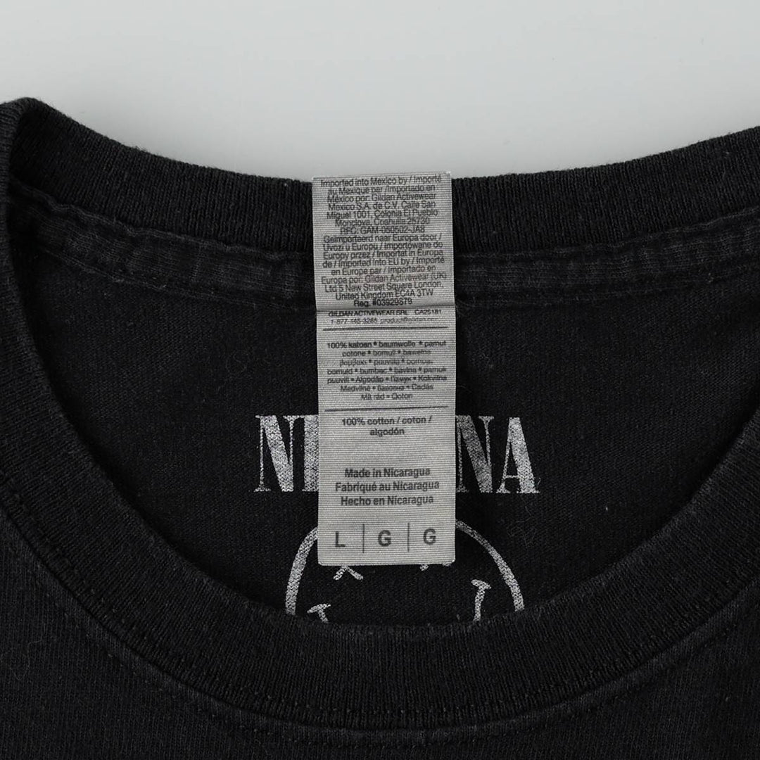 Gildan GILDAN NIRVANA Nirvana Band T-shirt Band T Men's L size cotton black type Vintage Second Hand