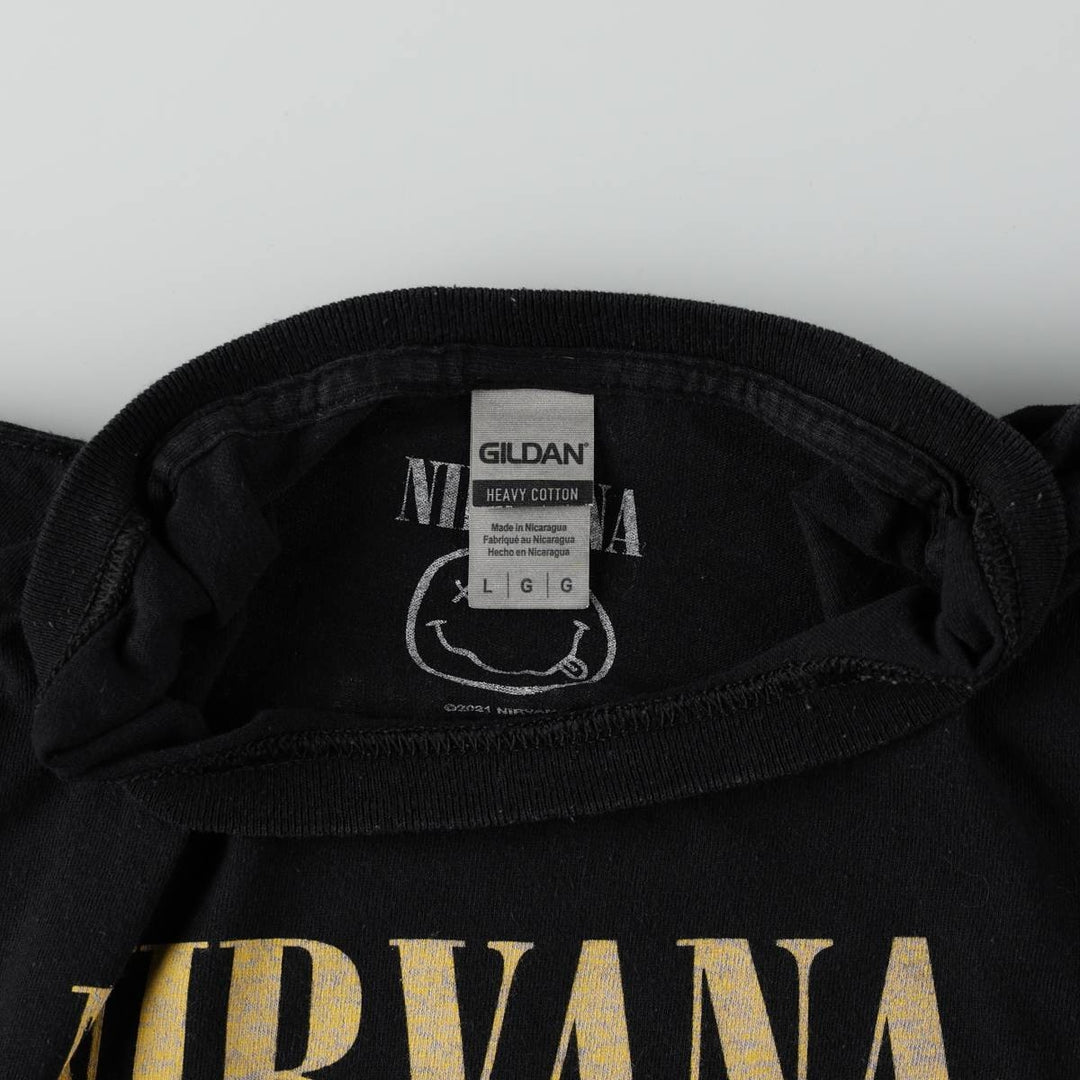 Gildan GILDAN NIRVANA Nirvana Band T-shirt Band T Men's L size cotton black type Vintage Second Hand